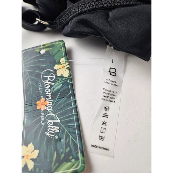 Womens Large Black Crisscross Ruched One-Piece Swimsuit Adjustable Straps Cutout - Picture 10 of 11